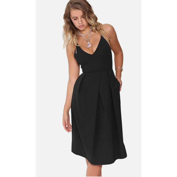 Eliacher Pleated Summer Party Dress Womens 4/6 Maroon V Neck Backless Pockets - Picture 14 of 16